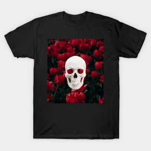 Crimson Bloom Skull T-Shirt